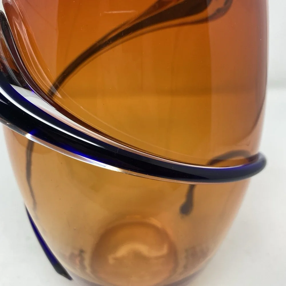 VTG Hand Blown Murano Art Glass Red Amber Swirl‎ Wrap Mid Century Lava 12